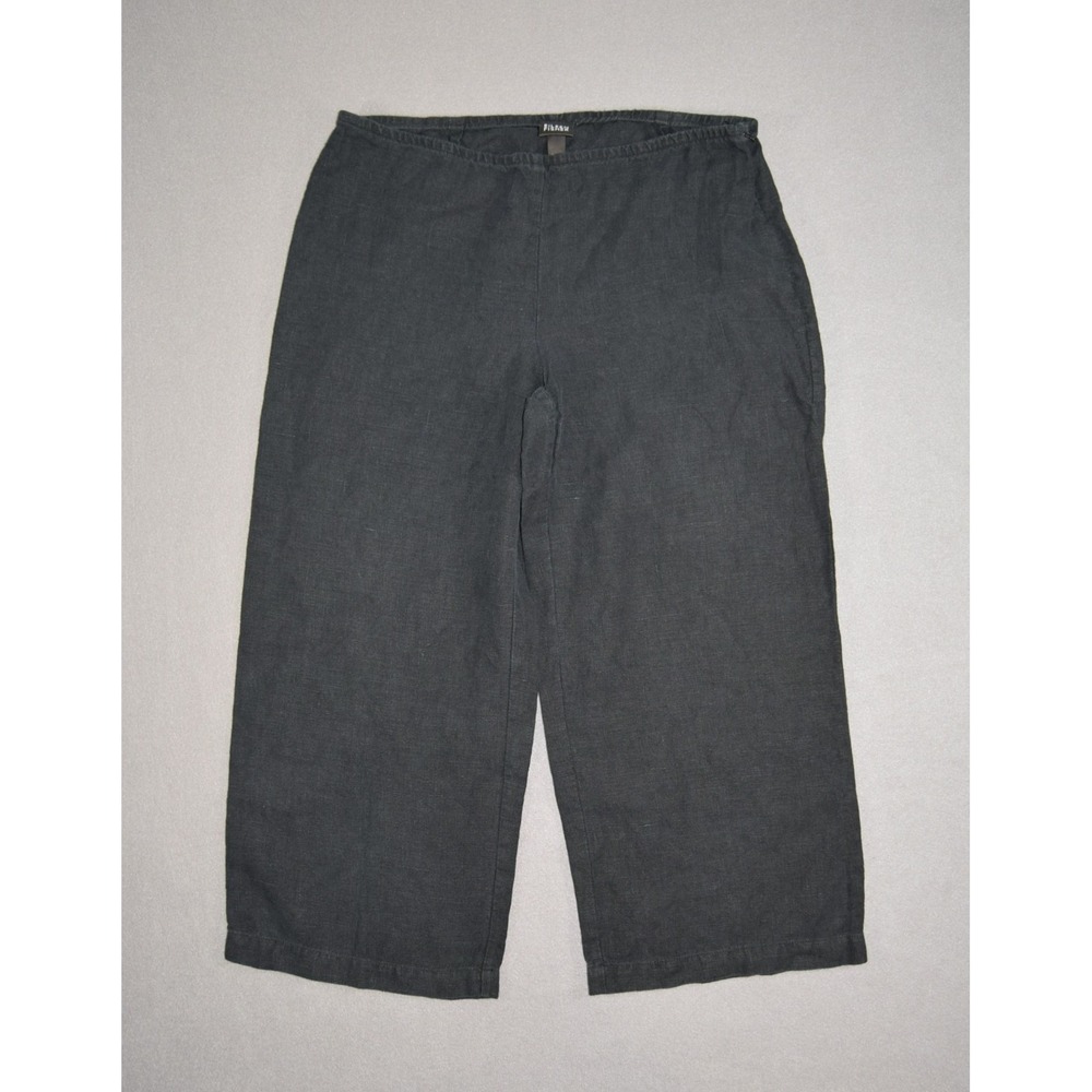 Eileen Fisher Pants Womens Medium Black Irish Linen Wide Leg Crop Lounge Baggy